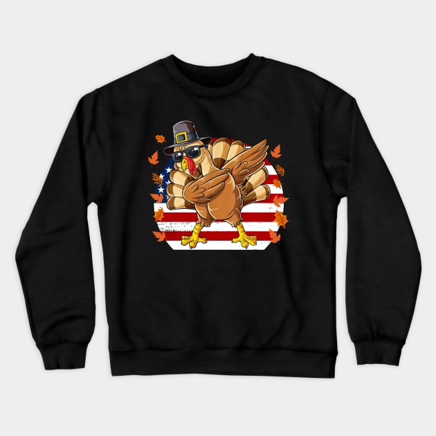 Thanksgiving Day Dabbing Turkey Pilgrim Boys Girls Kids Crewneck Sweatshirt by binnacleenta